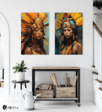 Σύνθεση με πίνακες Καμβάδες : Native American Girls - 2 Τεμάχια 70x50