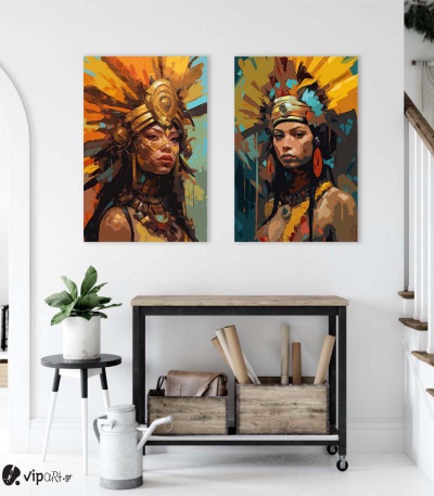 Σύνθεση με πίνακες Καμβάδες : Native American Girls - 2 Τεμάχια 70x50