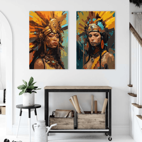 Σύνθεση με πίνακες Καμβάδες : Native American Girls - 2 Τεμάχια 70x50