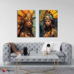 Σύνθεση με πίνακες Καμβάδες : Native American Girls - 2 Τεμάχια 70x50
