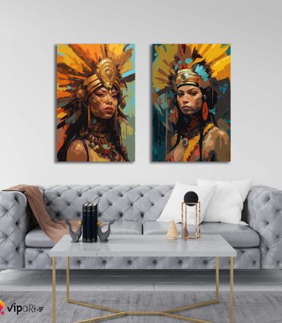 Σύνθεση με πίνακες Καμβάδες : Native American Girls - 2 Τεμάχια 70x50
