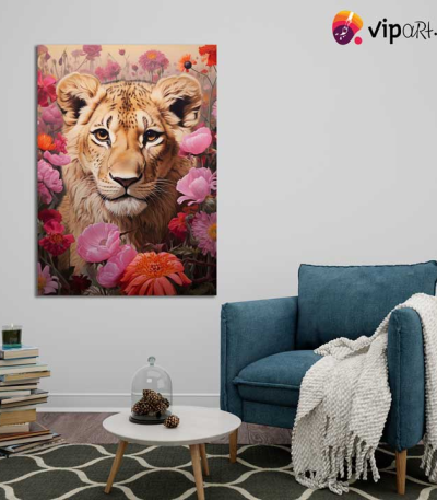 Πίνακας σε Καμβά Lioness in Rose Field