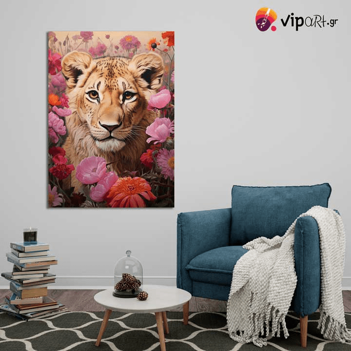 Πίνακας σε Καμβά Lioness in Rose Field