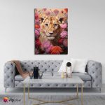 Πίνακας σε Καμβά Lioness in Rose Field