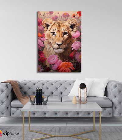 Πίνακας σε Καμβά Lioness in Rose Field