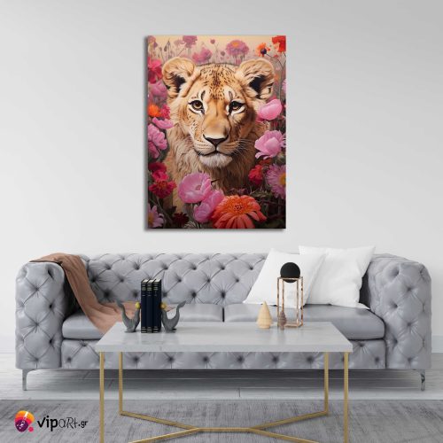Πίνακας σε Καμβά Lioness in Rose Field