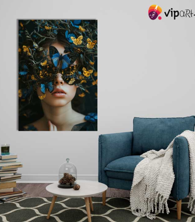 Πίνακας σε Καμβά Woman with Butterflies Art