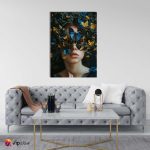 Πίνακας σε Καμβά Woman with Butterflies Art