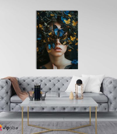 Πίνακας σε Καμβά Woman with Butterflies Art