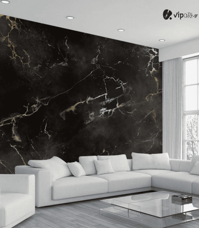 Αυτοκόλλητη Ταπετσαρία Τοίχου Black and Golden Marble