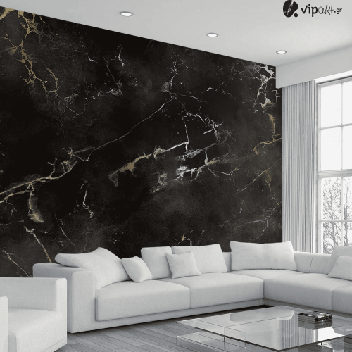 Αυτοκόλλητη Ταπετσαρία Τοίχου Black and Golden Marble