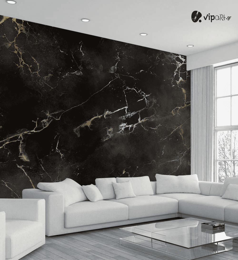 Αυτοκόλλητη Ταπετσαρία Τοίχου Black and Golden Marble