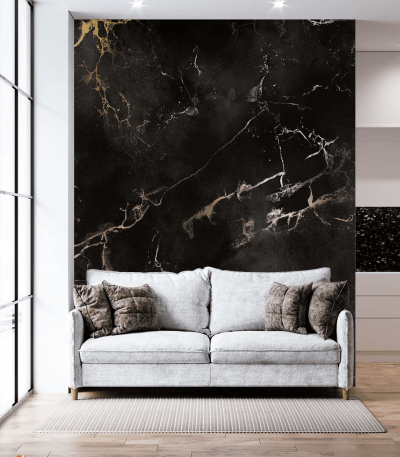 Αυτοκόλλητη Ταπετσαρία Τοίχου Black and Golden Marble