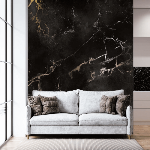 Αυτοκόλλητη Ταπετσαρία Τοίχου Black and Golden Marble