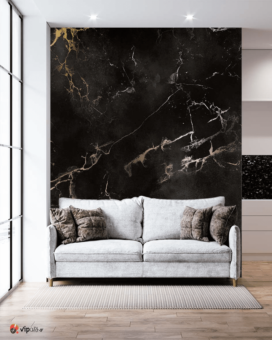 Αυτοκόλλητη Ταπετσαρία Τοίχου Black and Golden Marble