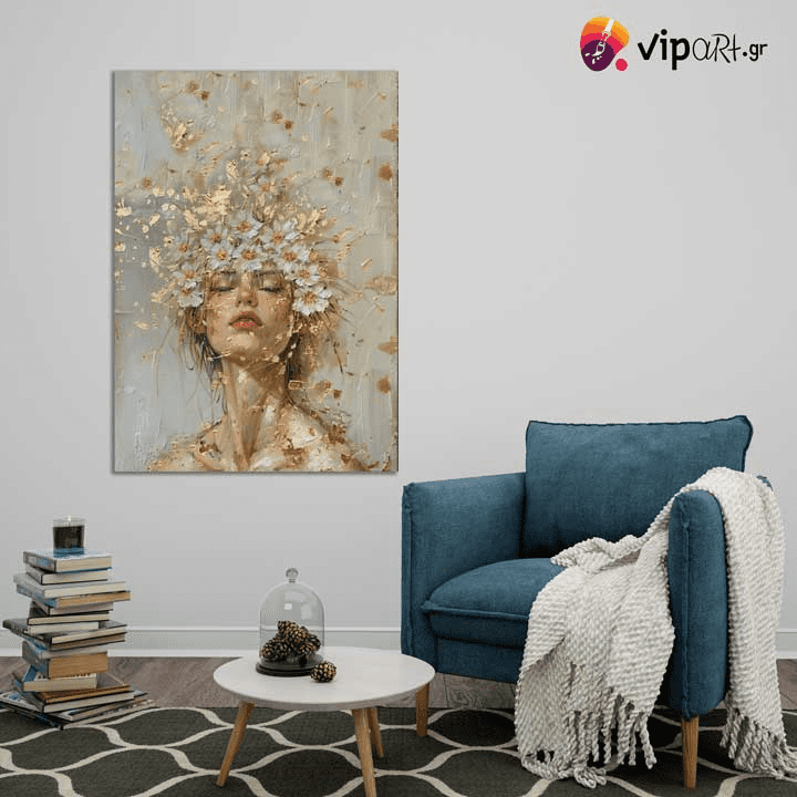 Πίνακας σε Καμβά Golden Flowers Portrait