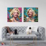 Σύνθεση Με Πίνακες Καμβάδες 60x60 - 2 Τεμάχια - Marilyn with Flowers & Butterflies