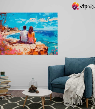 Πίνακας σε Καμβά Painting of Couple at the Beach
