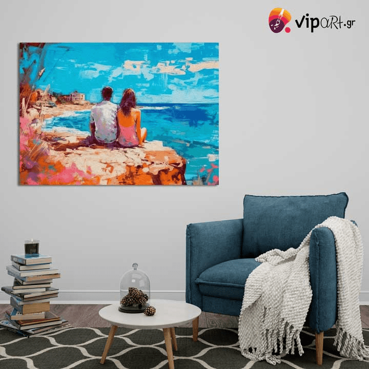 Πίνακας σε Καμβά Painting of Couple at the Beach
