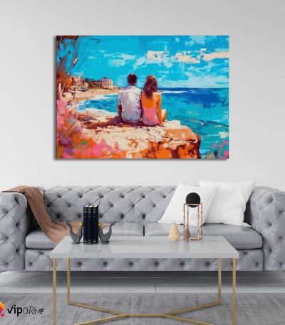 Πίνακας σε Καμβά Painting of Couple at the Beach
