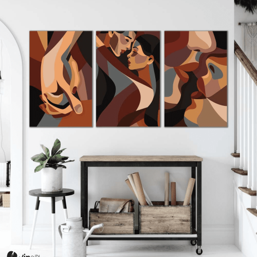 Σύνθεση Με Πίνακες Καμβάδες 60x40 - 3 Τεμάχια - Abstract Love