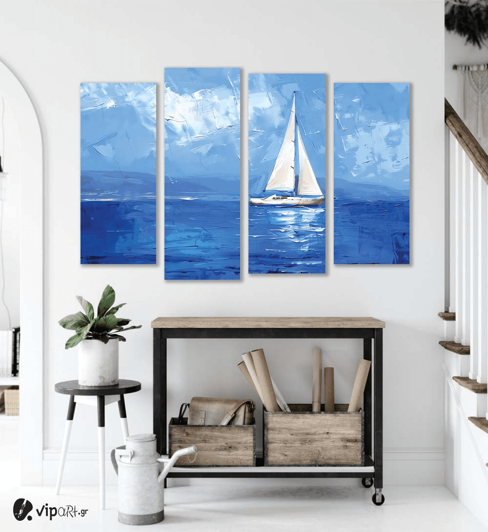 Πίνακας Καμβάς Τετράπτυχος Oil Painting of Boat
