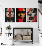 Σύνθεση Με Πίνακες Καμβάδες 70x50 - 3 Τεμάχια - Pop of Red