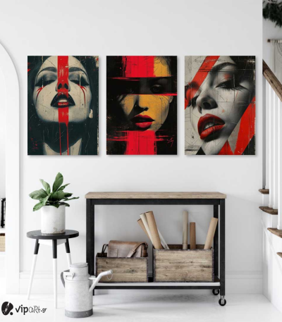 Σύνθεση Με Πίνακες Καμβάδες 70x50 - 3 Τεμάχια - Pop of Red