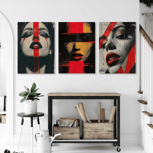 Σύνθεση Με Πίνακες Καμβάδες 70x50 - 3 Τεμάχια - Pop of Red