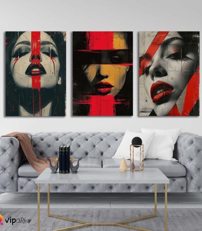 Σύνθεση Με Πίνακες Καμβάδες 70x50 - 3 Τεμάχια - Pop of Red