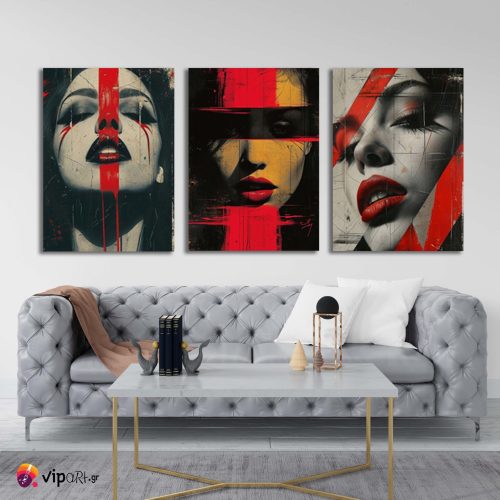 Σύνθεση Με Πίνακες Καμβάδες 70x50 - 3 Τεμάχια - Pop of Red