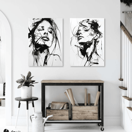 Σύνθεση με πίνακες Καμβάδες : Ink Art- 2 Τεμάχια 70x50