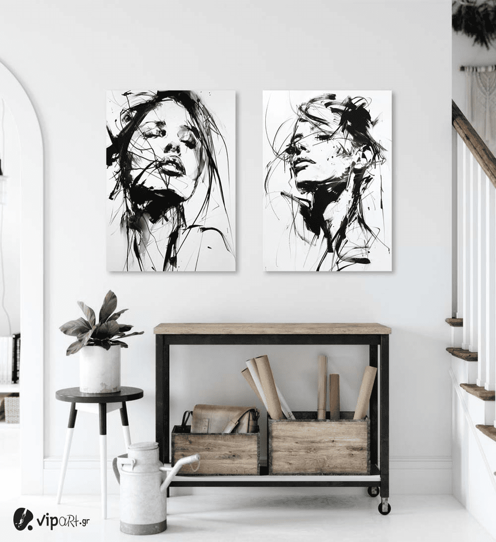 Σύνθεση με πίνακες Καμβάδες : Ink Art- 2 Τεμάχια 70x50