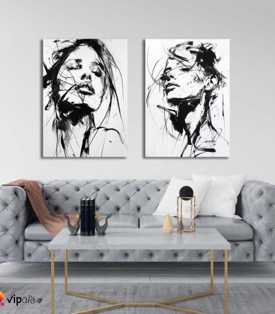 Σύνθεση με πίνακες Καμβάδες : Ink Art- 2 Τεμάχια 70x50