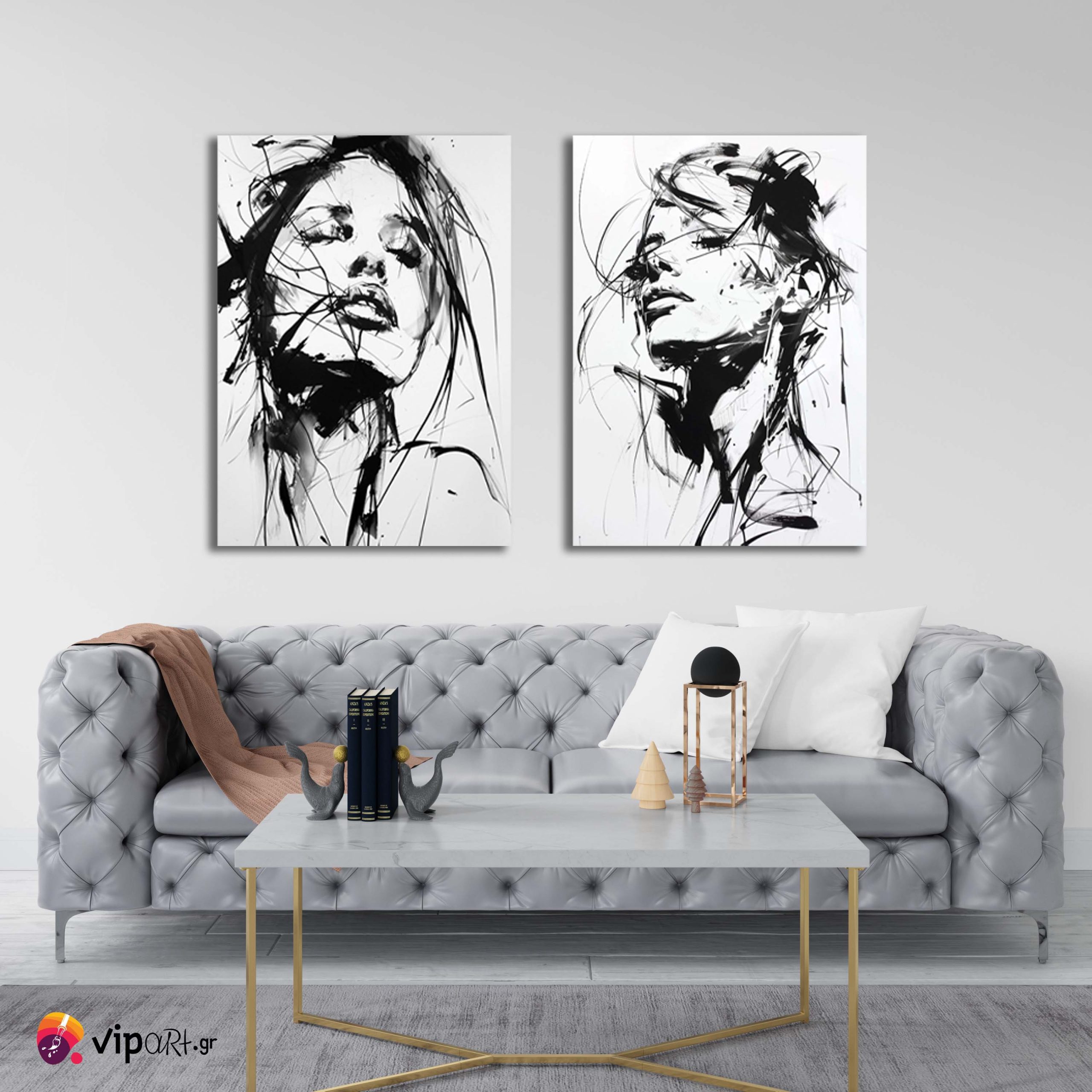 Σύνθεση με πίνακες Καμβάδες : Ink Art- 2 Τεμάχια 70x50
