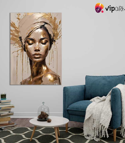 Πίνακας σε Καμβά Portrait with Golden Details