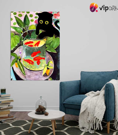 Πίνακας σε Καμβά Matisse Goldfish with Black Cat