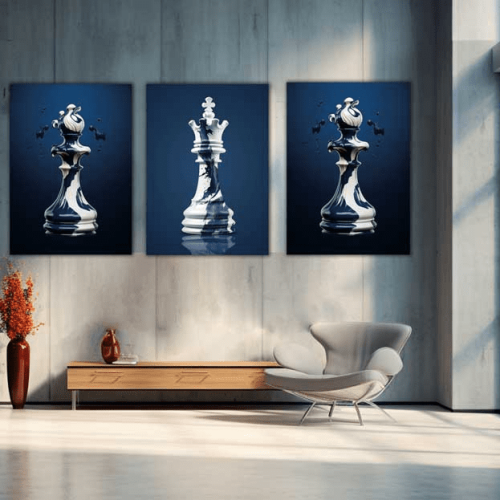 Σύνθεση Με Πίνακες Καμβάδες 60x40 - 3 Τεμάχια - Chess Pieces