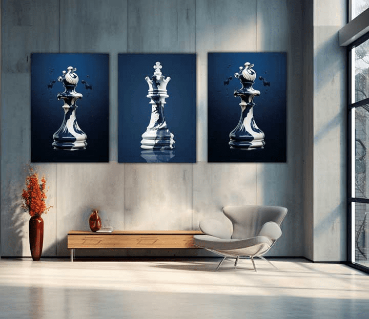 Σύνθεση Με Πίνακες Καμβάδες 60x40 - 3 Τεμάχια - Chess Pieces
