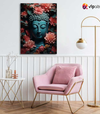 Πίνακας σε Καμβά Buddha Statue Pink Flowers