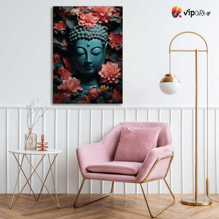 Πίνακας σε Καμβά Buddha Statue Pink Flowers Πίνακας σε Καμβά Buddha Statue Pink Flowers