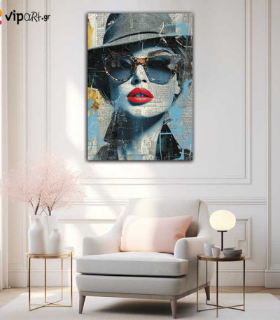 Πίνακας σε Καμβά Girl With Hat Collage