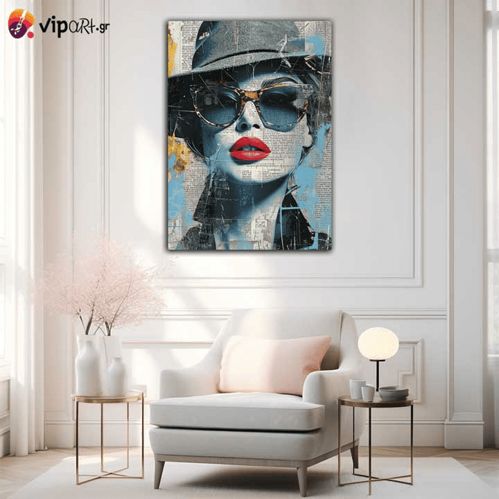 Πίνακας σε Καμβά Girl With Hat Collage