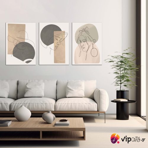 Σύνθεση Με Πίνακες Καμβάδες 30x40 - 3 Τεμάχια - Line Art Minimalism