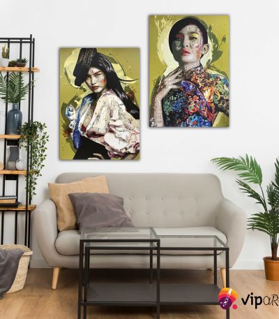 Σύνθεση με πίνακες Καμβάδες : Geisha Art - 2 Τεμάχια 70x 50
