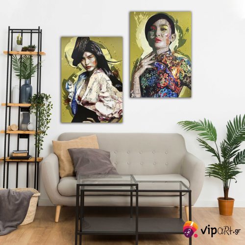 Σύνθεση με πίνακες Καμβάδες : Geisha Art - 2 Τεμάχια 70x 50