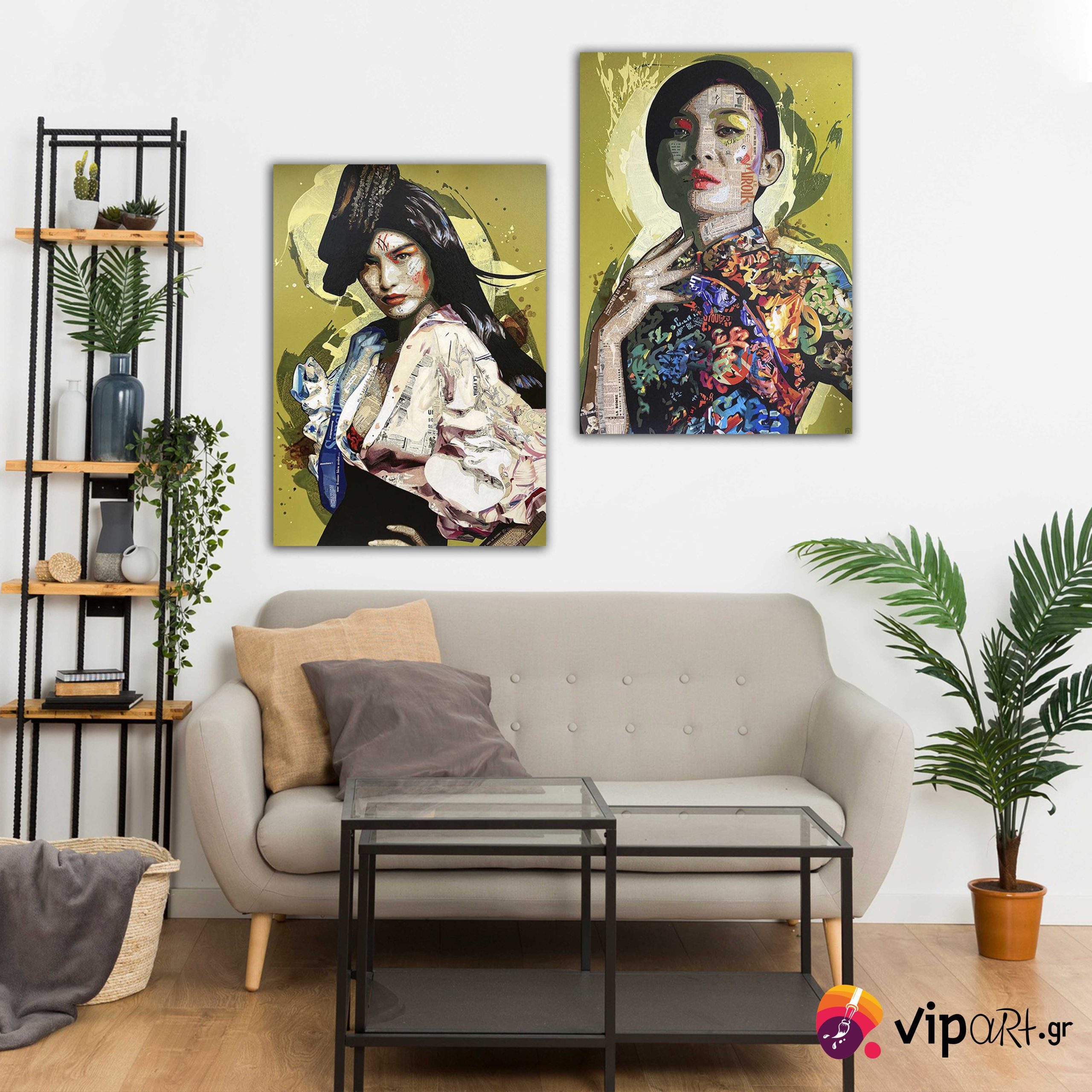 Σύνθεση με πίνακες Καμβάδες : Geisha Art - 2 Τεμάχια 70x 50