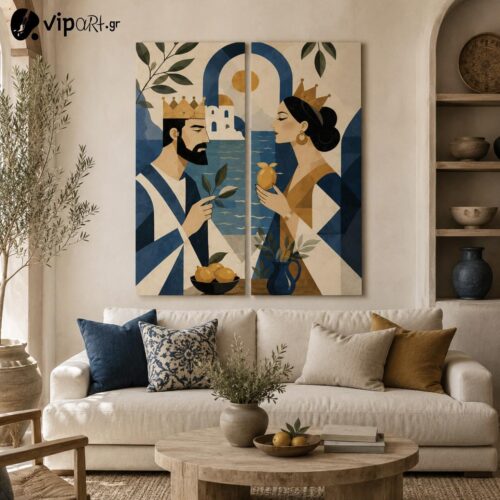 Σύνθεση με πίνακες Καμβάδες Mediterranean Royals | King & Queen Diptych Canvas Set- 2 Τεμάχια 100x60