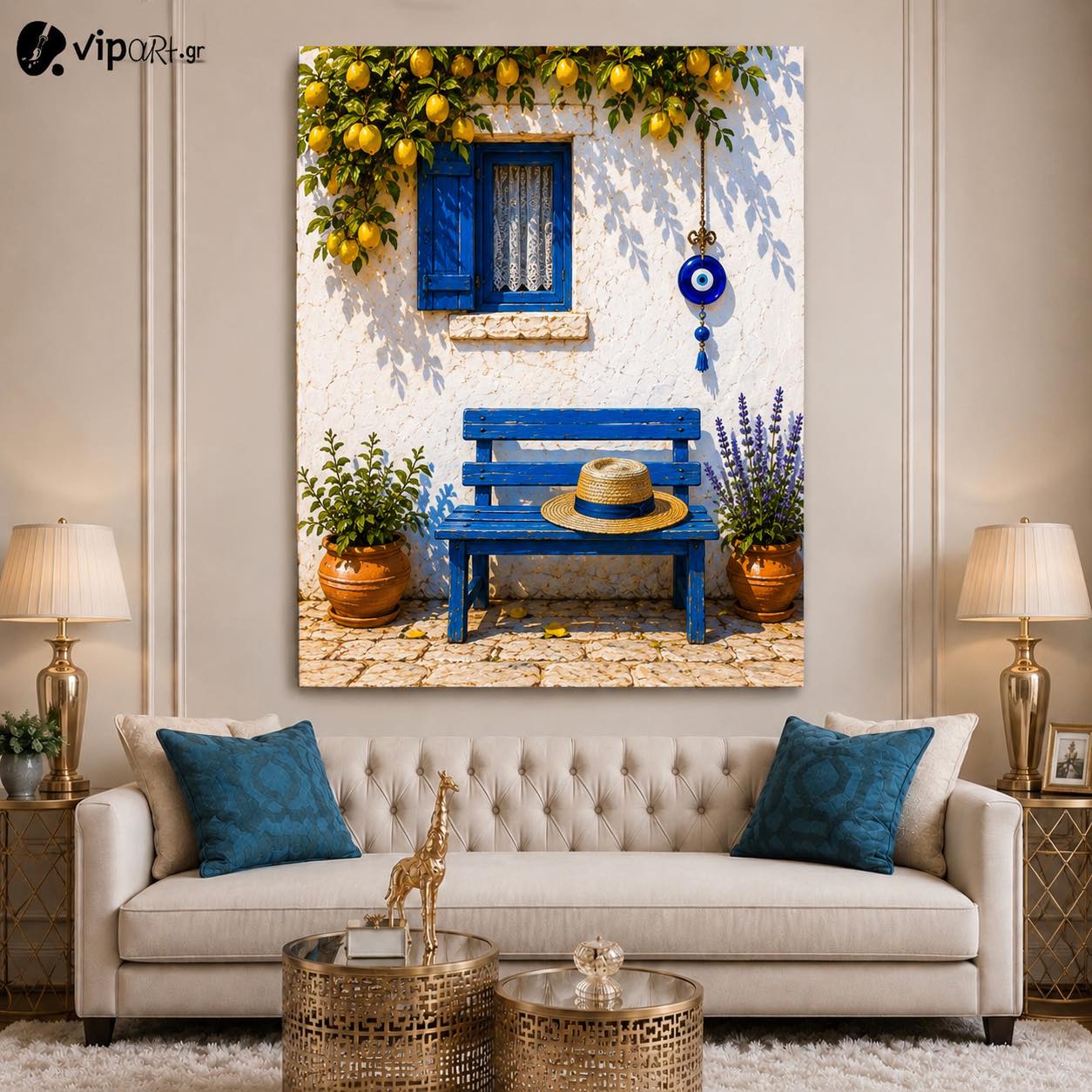 b1014 Πίνακας σε καμβά Blue Bench Serenity - Image 1