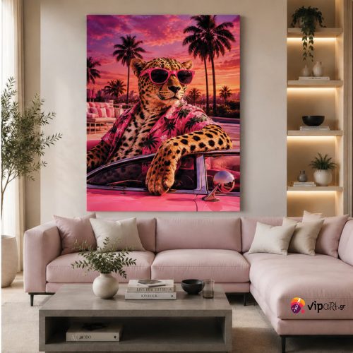 Πίνακας σε καμβά Pink Sunset Leopard